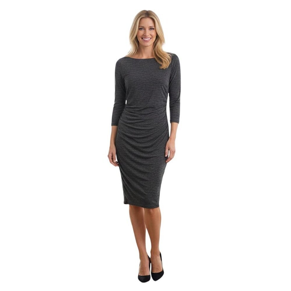 Lauren Ralph Lauren Designer Boat Neck 3/4 Sleeve Gray Draped Dress Size 6